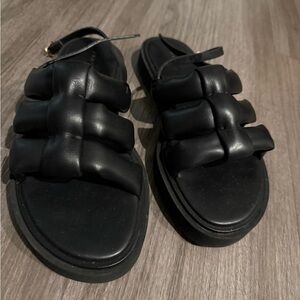 Black Leather Frame Sandals